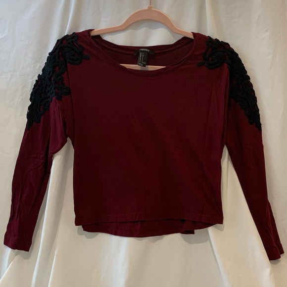 Forever 21 Maroon Long Sleeve Cropped Shirt - Picture 1 of 5